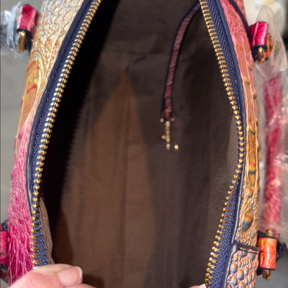 Croc Embossed Multicolor Satchel crossbody/ shoulder bag  Pink Gold Blue /goldto - Picture 16 of 17